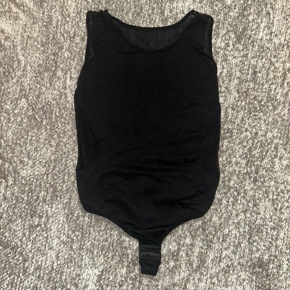 EEUC  women black mesh back & side cut bodysuit size XS/S